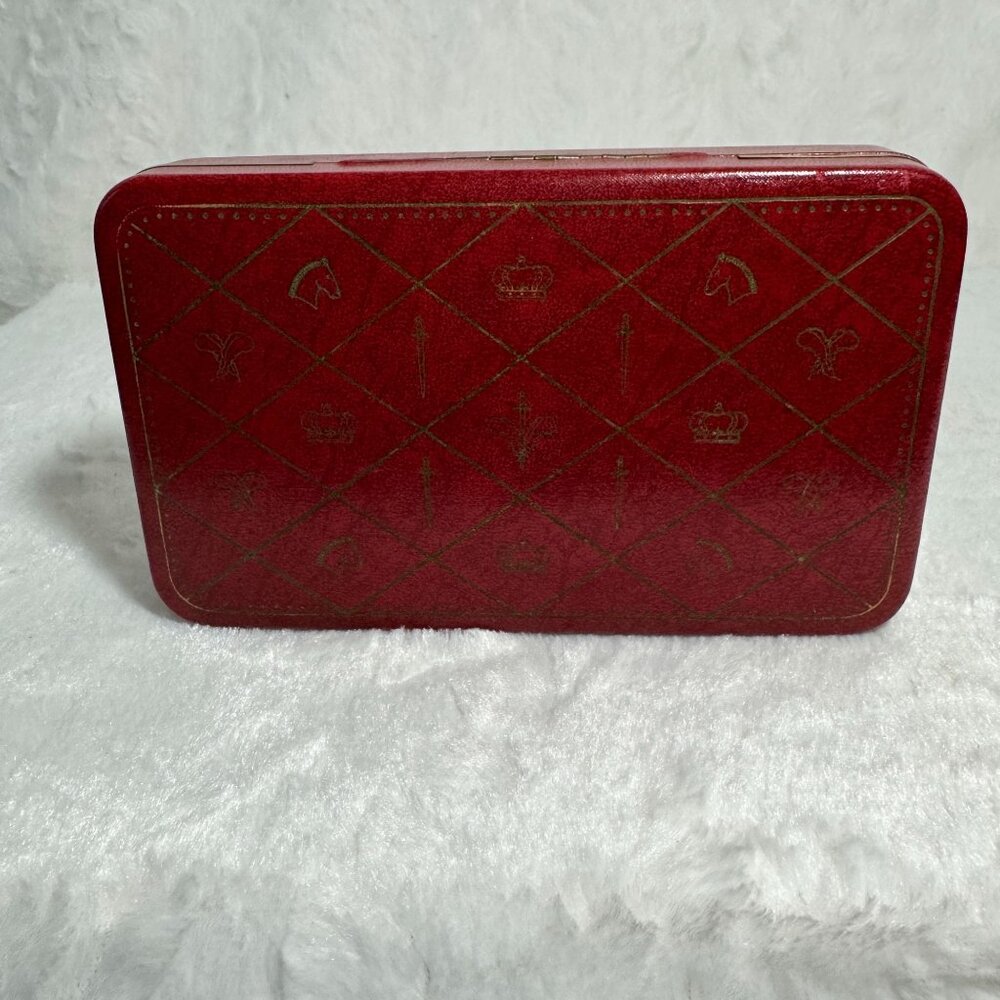 Vintage Red Leatherette Jewelry Box Red With Gold Crowns Horse Heads And Swords - Picture 1 of 7